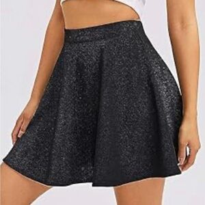 Elegant Black Glitter Flared Skirt